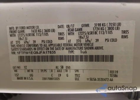 2018 Ford F-150 Xlt z USA, uszkodzony, nr VIN 1FTFW1EG9JFA17835